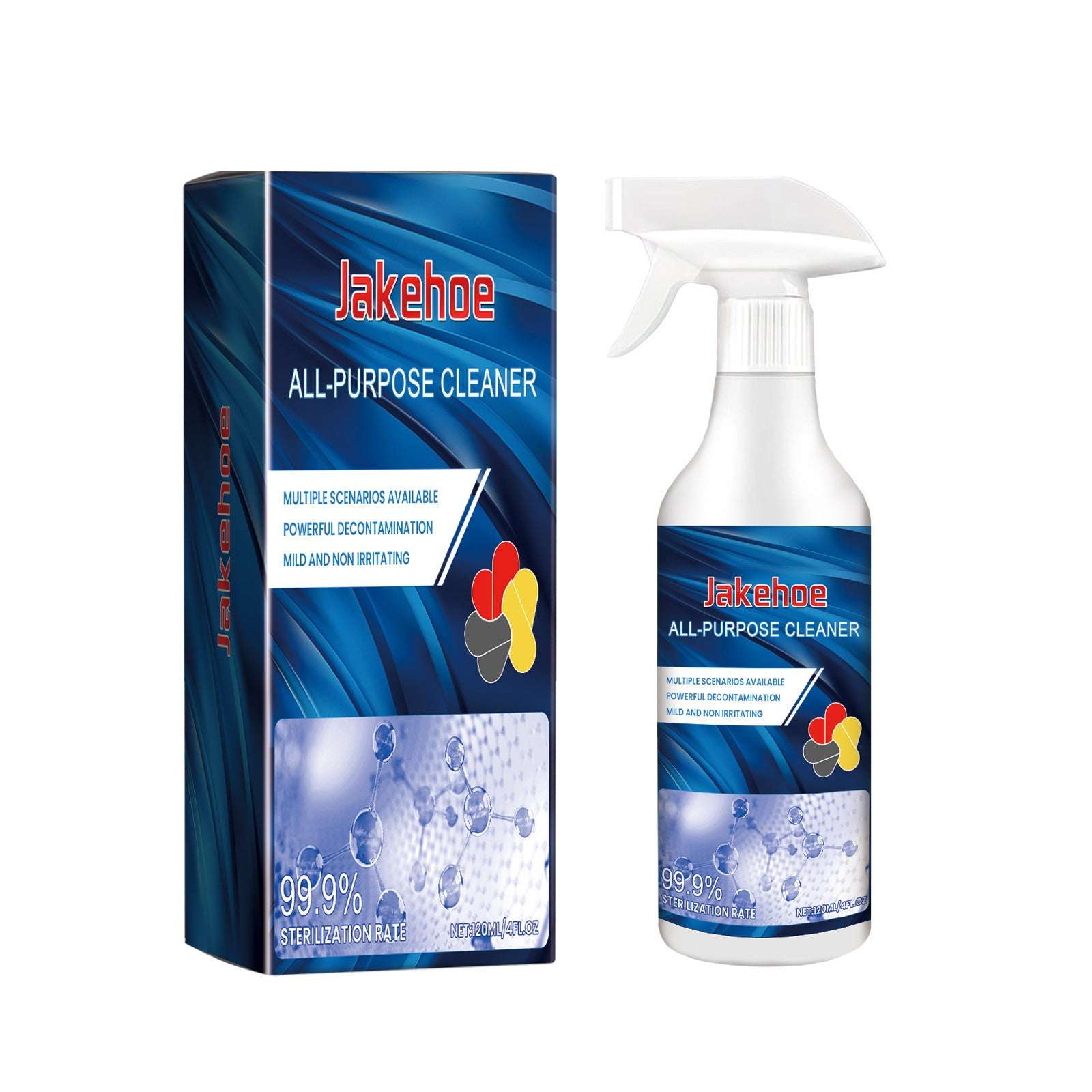 Jakehoe all-purpose cleaner packaging and spray bottle on a white background