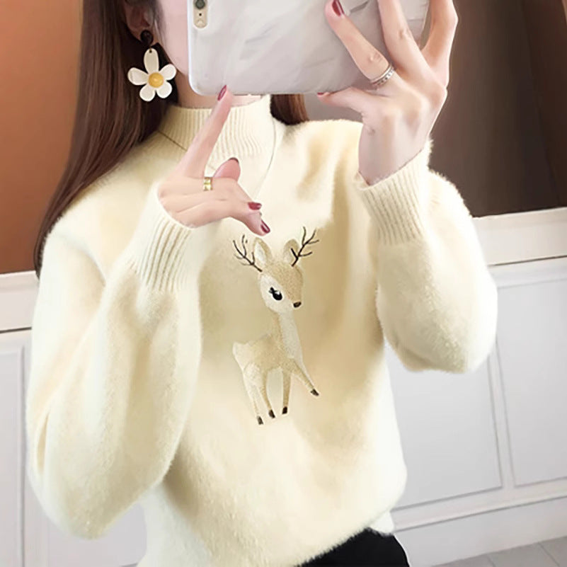 Imitation Mink Mock Neck Sweater Women's Casual Student Thickened Knitting Bottoming Shirt