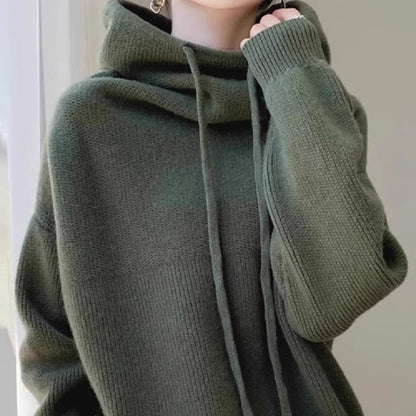 Women's Hooded Knitted Sweater | Minimalist Solid Color Knit Top Hooded Solid Color Knitted Sweater | Ectron Online
