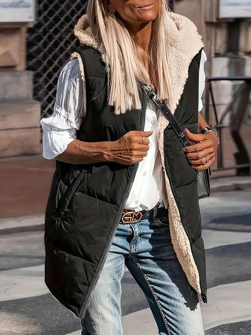 Elegant Slim Fit Hooded Cardigan Vest for Women Hooded Double-sided Slim Fit Elegant Car | Ectron Online