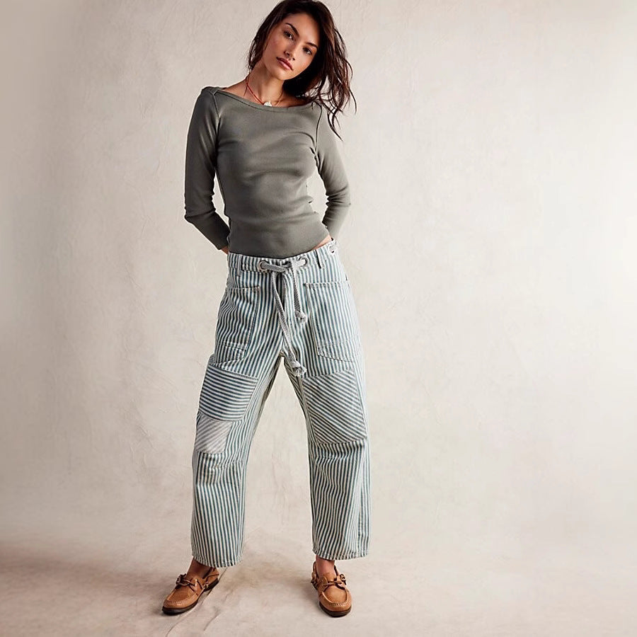Women's Striped Wide-Leg Commuter Trousers