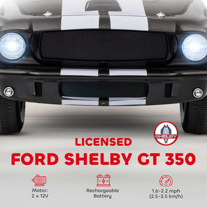 Licensed Ford Shelby GT 350 kids ride-on car front with grille and glowing LED headlights