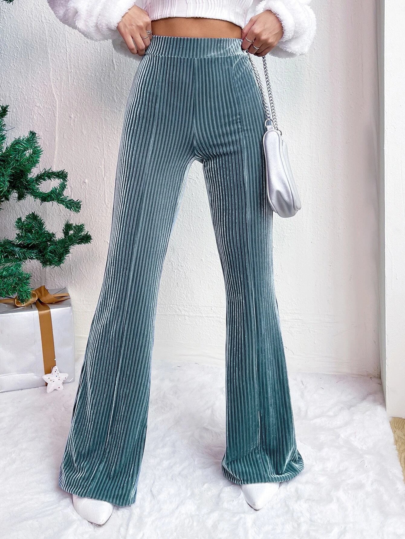 High Waist Lamp Wick Corduroy Bell-bottom Pants Wide Leg Women High Waist Lamp Wick Corduroy Bell-botto | Ectron Online