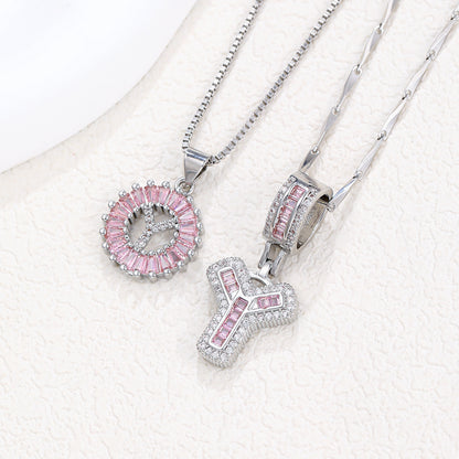 Rock Sugar 26-letter Pendant Necklace For Women, Copper Inlaid Zircon Round Flower Jewelry Set