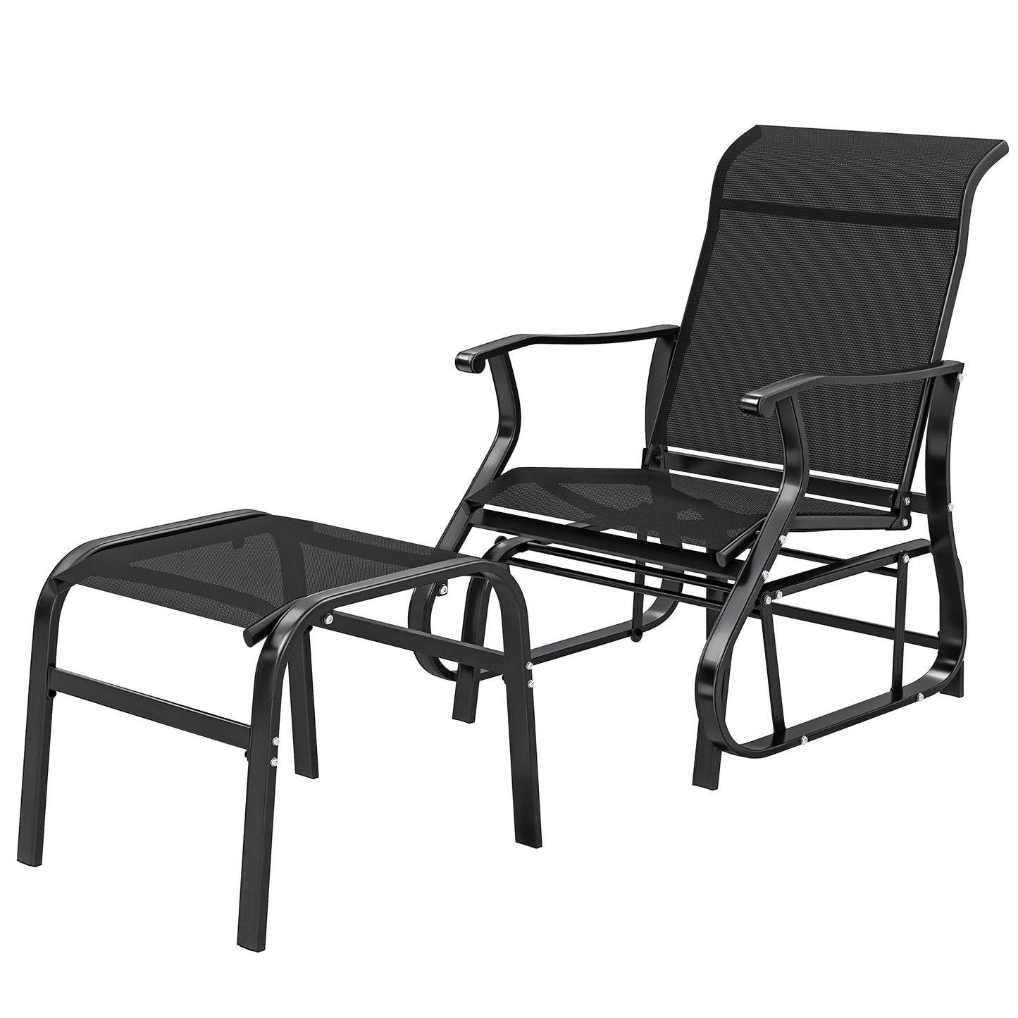 Outdoor Glider Chair with Ottoman | High Back & Wide Seat - Black