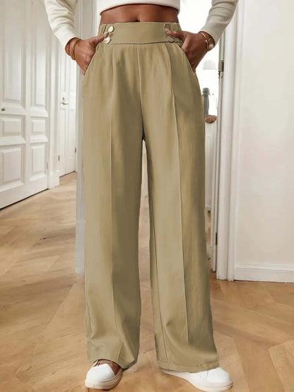Women's Special-Interest Design Straight-Leg Pants | Solid Color Edit Straight-leg Pants Women's Special-inter | Ectron Online