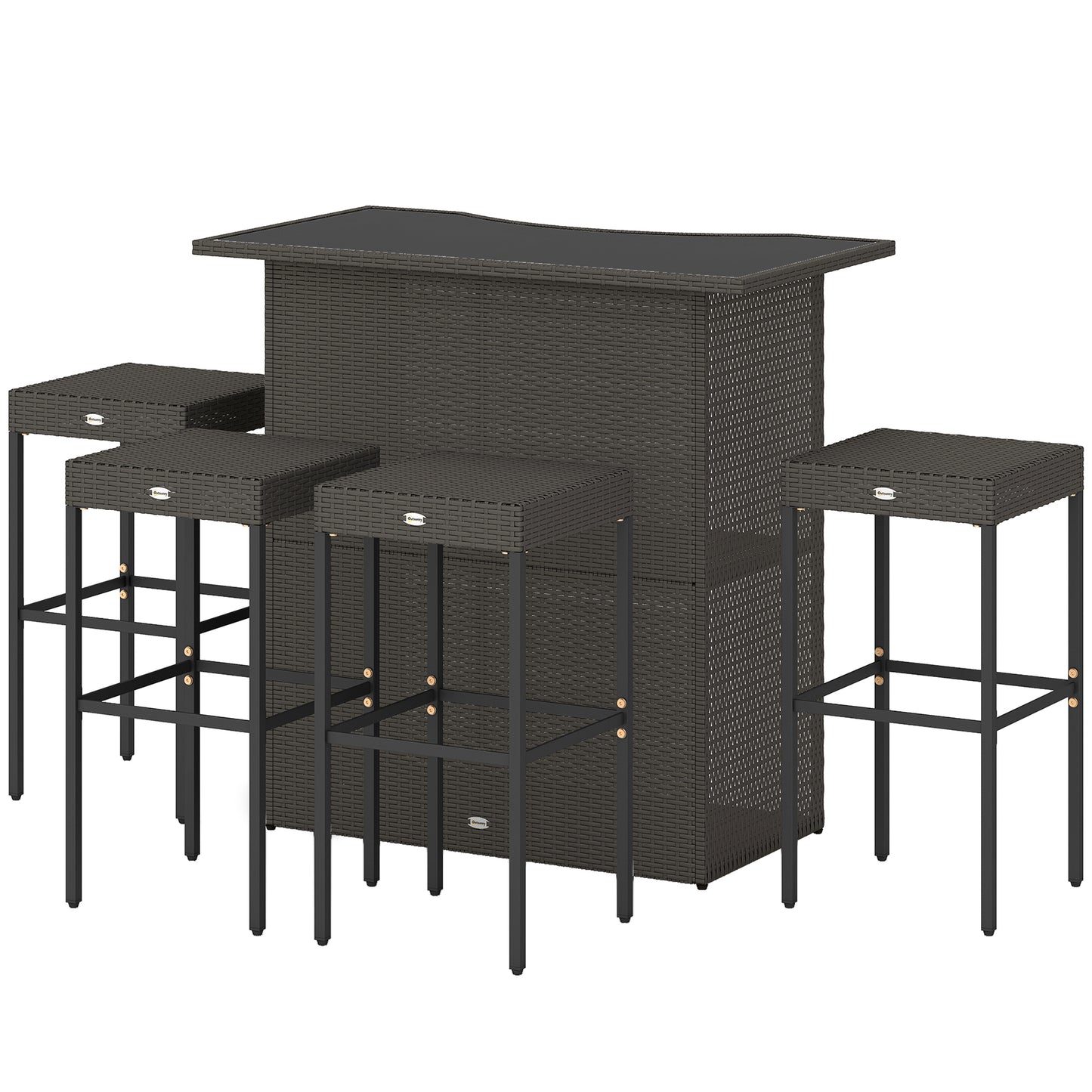 5-Piece Rattan Wicker Bar Set | High Top Outdoor Table & 4 Stools