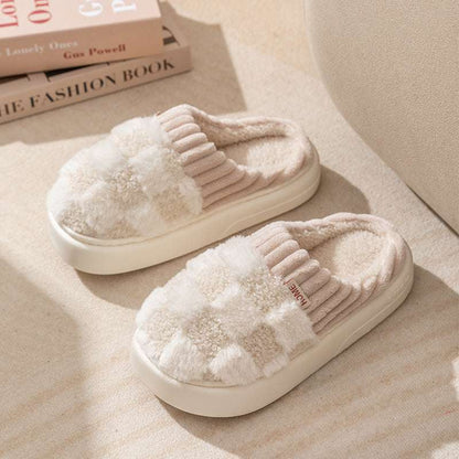 Plaid Plush Slippers – Warm Indoor Shoes for Women & Couples Plaid Plush Slippers Women's Indoor Plus | Ectron Online
