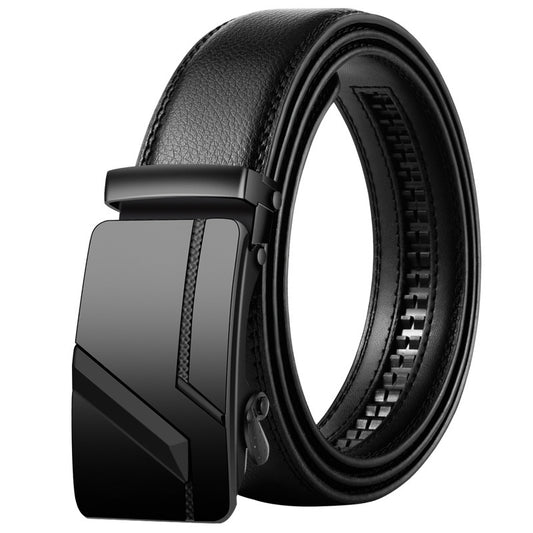 Men's Leather Belt Automatic Buckle Korean Style with premium black leather and sleek buckle design.