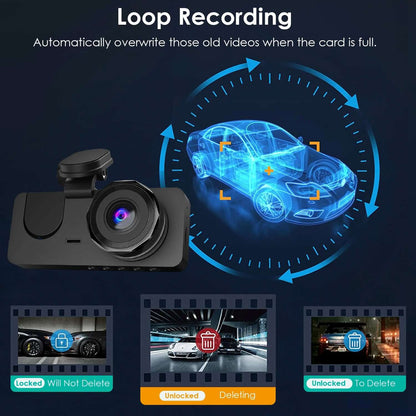 3-Channel 360° Dash Cam - 1080P Front, Interior & Rear Car Camera 3 Channel Dash Cam Front Inside Rear Veh | Ectron Online