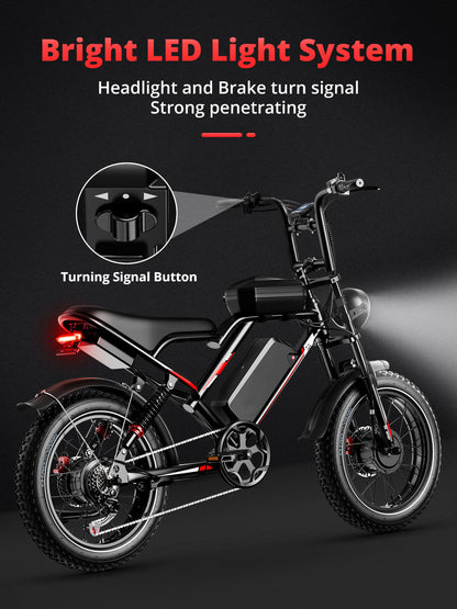E-bike with bright LED headlight and brake turn signal lights on front and rear