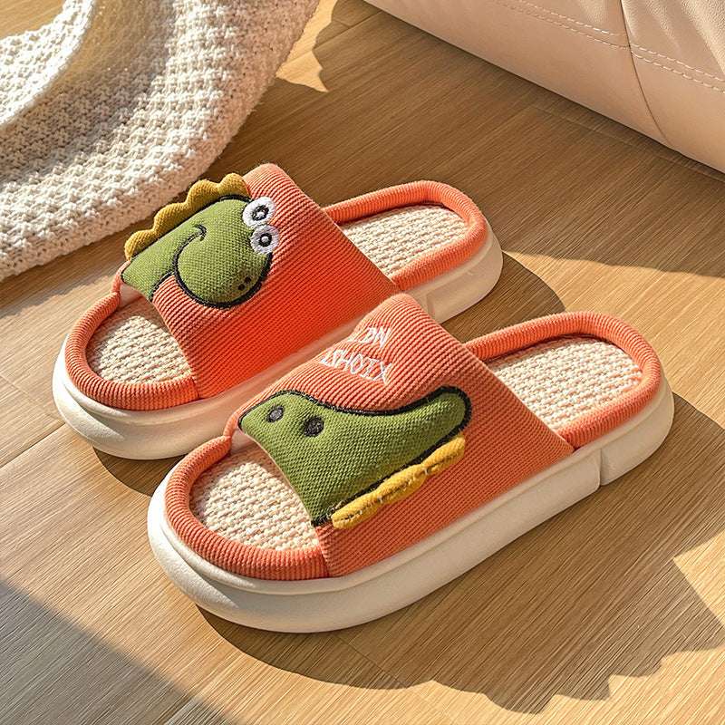 Cartoon Dinosaur Linen Slippers – Breathable Non-slip Summer Shoes Sweat-absorbent Non-slip Breathable Thic | Ectron Online