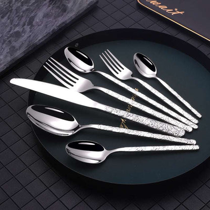 Embossed Textured Handle Steak Cutlery Set - Luxury Western Dining Embossed Textured Handle Steak Cutlery W | Ectron Online