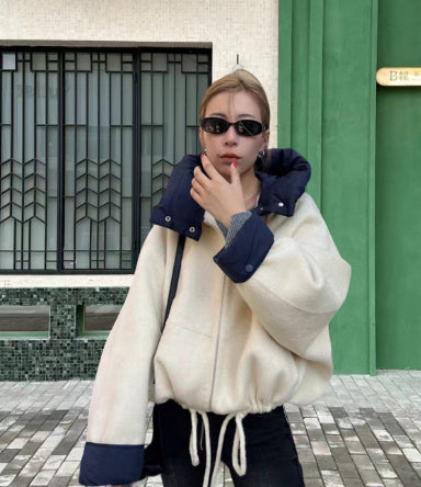 Women's Splicing Coat with Detachable Cap Fashion Detachable Cap Round Neck Double | Ectron Online