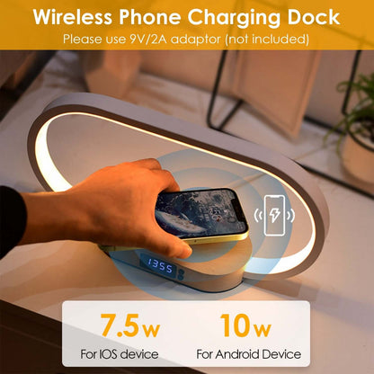 3-in-1 LED Bedside Lamp with Wireless Charging & Clock 1 Set Bedside Table Lamp Touch Control L | Ectron Online
