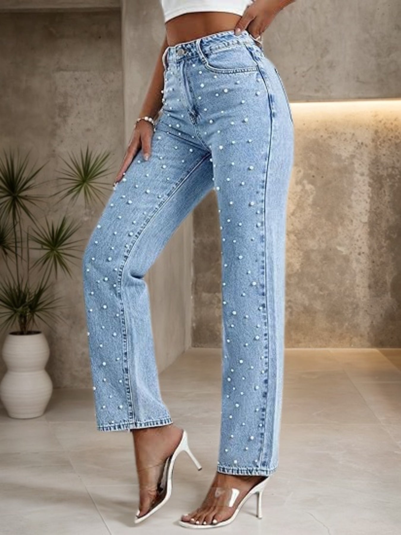 Women's Nail Bead Straight Leg Jeans