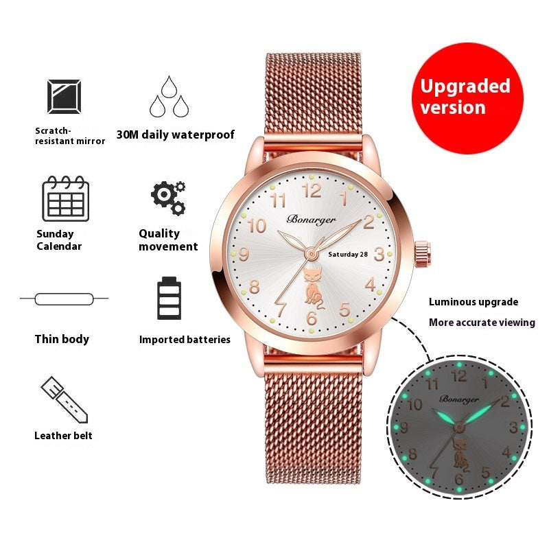 Waterproof Luminous Quartz Watch with Belt Women's Luminous Quartz Watch With Simpl | Ectron Online