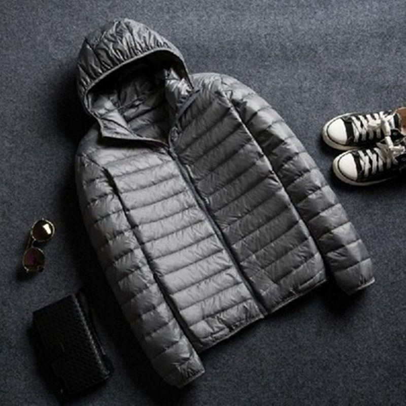 Men's Stand Collar Hooded Short Ultra-thin Down Jacket