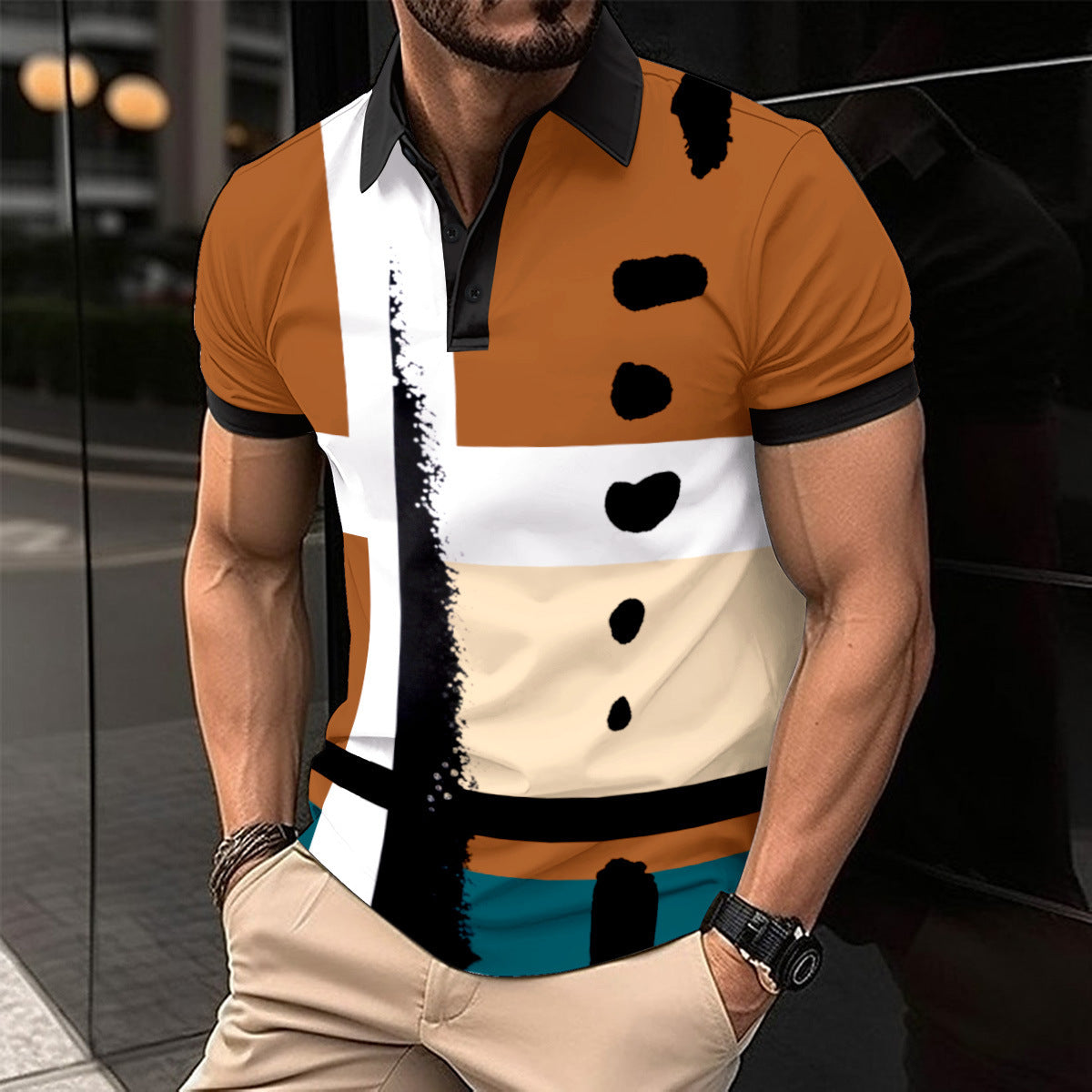 Men’s Striped Polo Shirt – Printed Casual Short Sleeve Top Striped Printed Men's Casual Polo Shirt | Ectron Online
