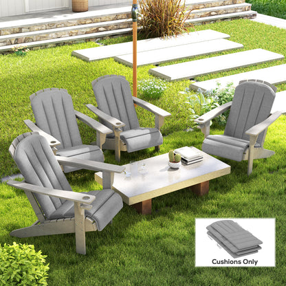 Gray high back Adirondack chair cushions, four-piece set with tie straps