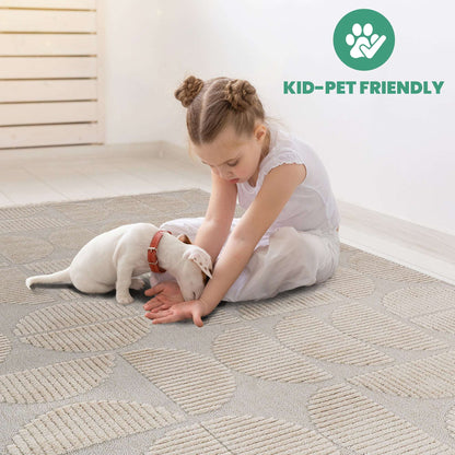 Beige geometric area rug with raised textured pattern