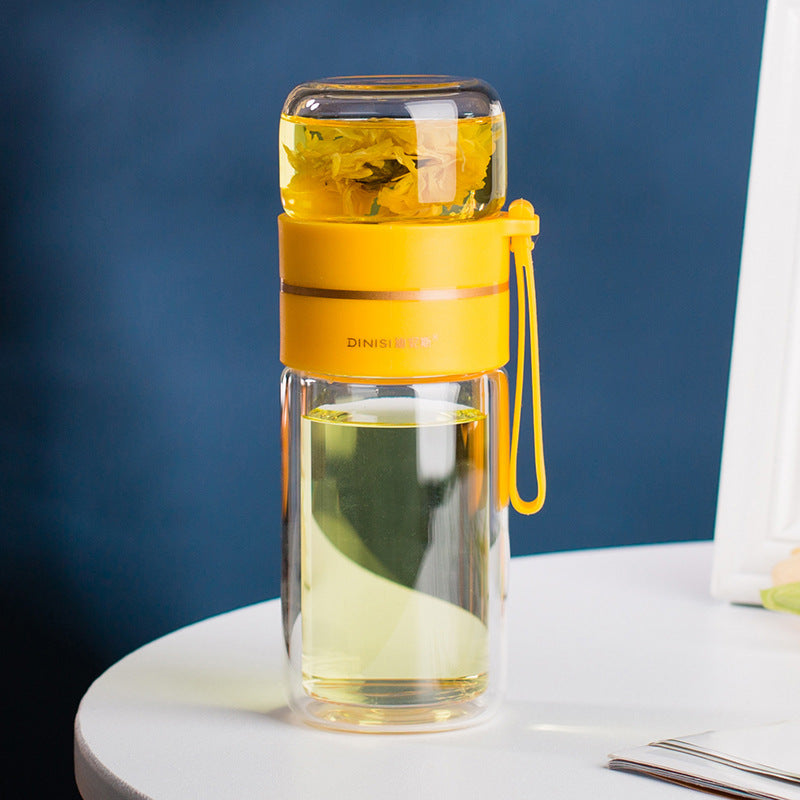 Double Wall Glass Water Bottle with Tea Infuser Glass Water Bottle With Tea Infuser Filt | Ectron Online