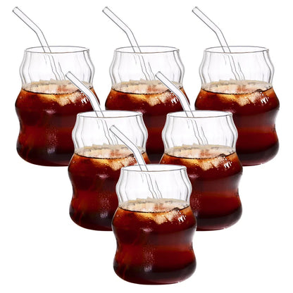6 Pcs 19oz Striped Cloud Glass Straw Cups - Multi-Purpose Drinkware Set 6 Pcs 19 Ounce Glass Straw Cup, Coffee C | Ectron Online