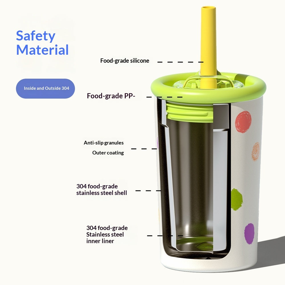 Kids leak-proof water bottle cross-section view with food-grade silicone and steel liner