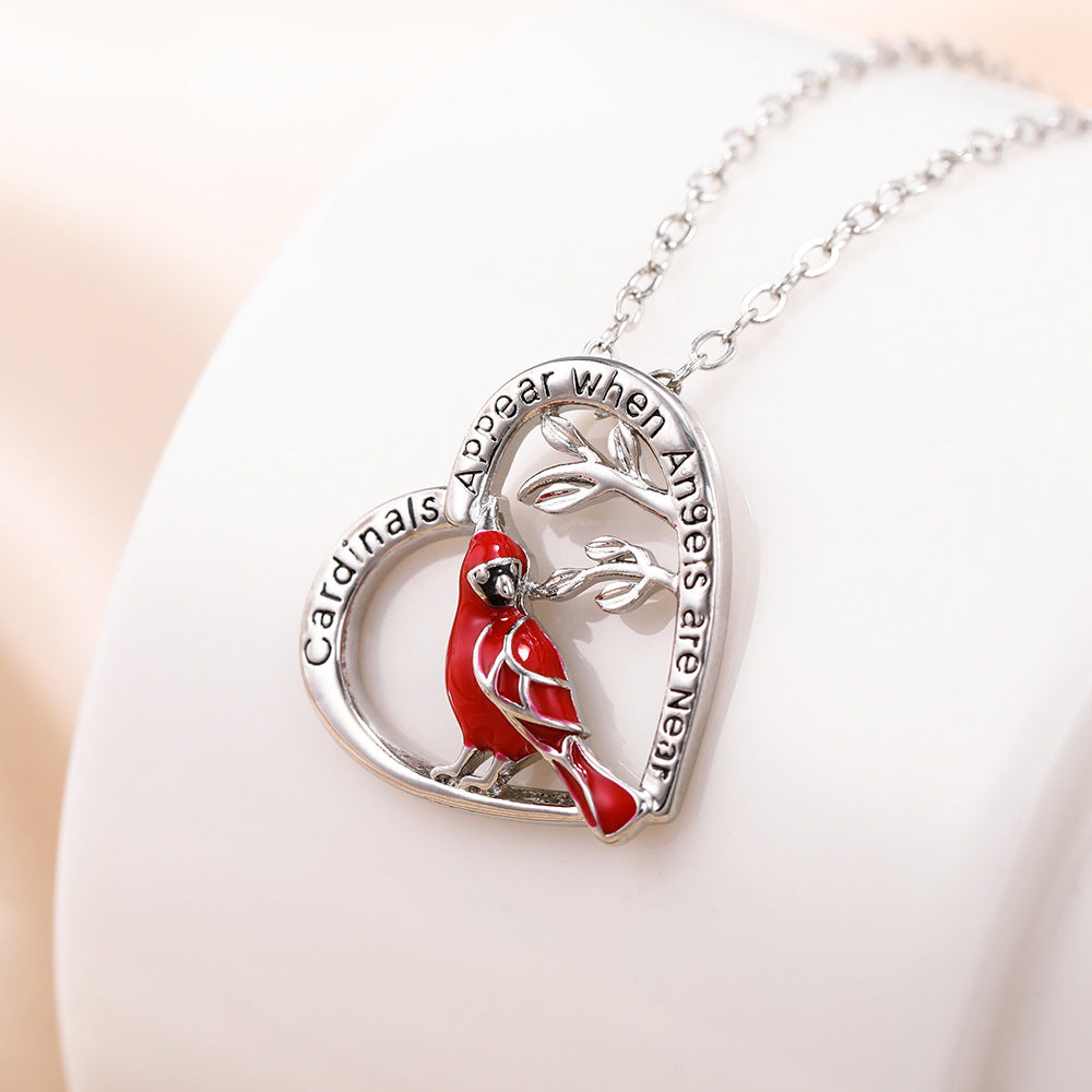 Creative Heart-Shaped Cardinal Pendant Necklace