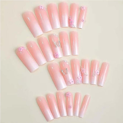 24pcs Flower & Diamond Butterfly Press-On Nails 24 PCS Flower Diamond Butterfly Nail Art | Ectron Online