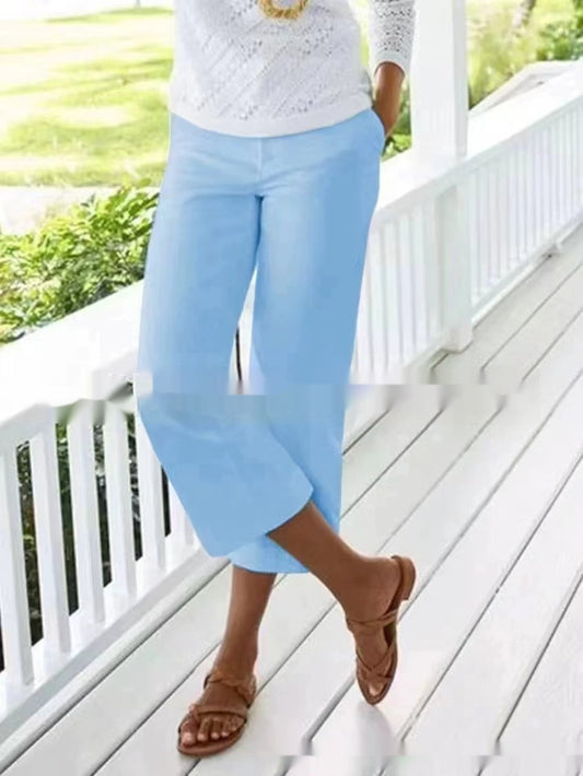 Women's Slub Cotton Linen Elastic-waist Casual Pants Women's Slub Cotton Linen Elastic-waist | Ectron Online