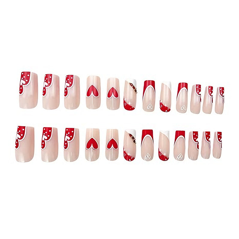 24Pcs Red & White Heart Nails 24 PCS Red And White Heart Nail Art, Lon | Ectron Online