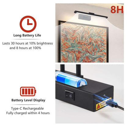 Black rechargeable picture light with battery level display and type-C charging port