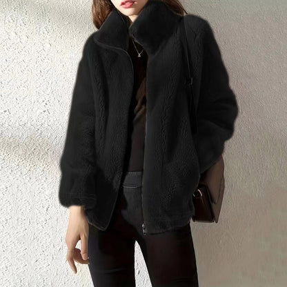 Women's Double-Faced Fleece Cardigan Double Faced Fleece Warm High Neck Sweat | Ectron Online