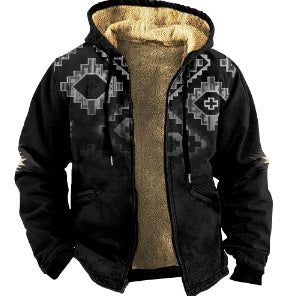 Men's Plaid Hooded Zip-Up Jacket - Thickened Winter Coat Men's Plaid Print Hooded Zip-Up Jacket W | Ectron Online