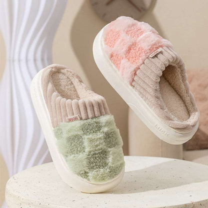 Plaid Plush Slippers – Warm Indoor Shoes for Women & Couples Plaid Plush Slippers Women's Indoor Plus | Ectron Online