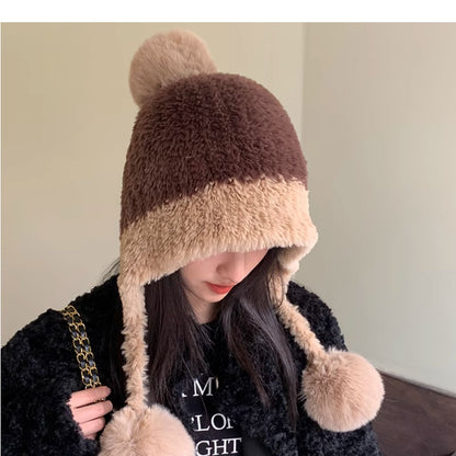 Women's Fleece-Lined Knitted Hat | Warm Ear Protection Woolen Cap Fleece-lined Thickened Knitting Hanging | Ectron Online