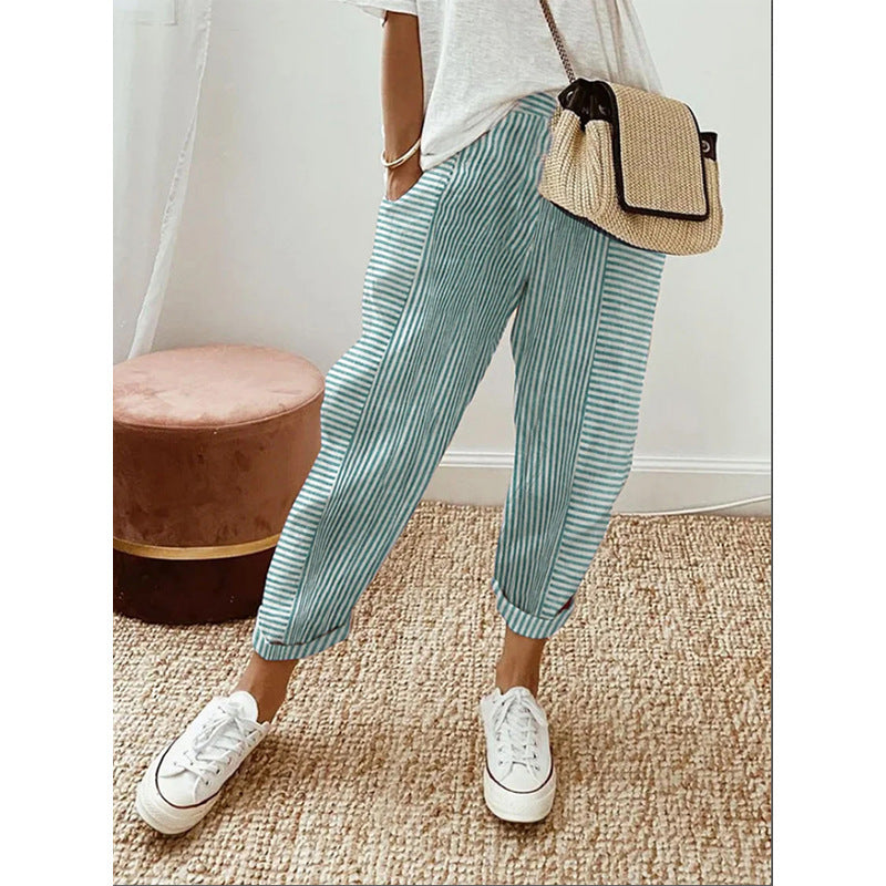 Women's Striped Print Trousers Summer Fashion Casual Loose Pants Women's Striped Print Trousers Summer Fa | Ectron Online