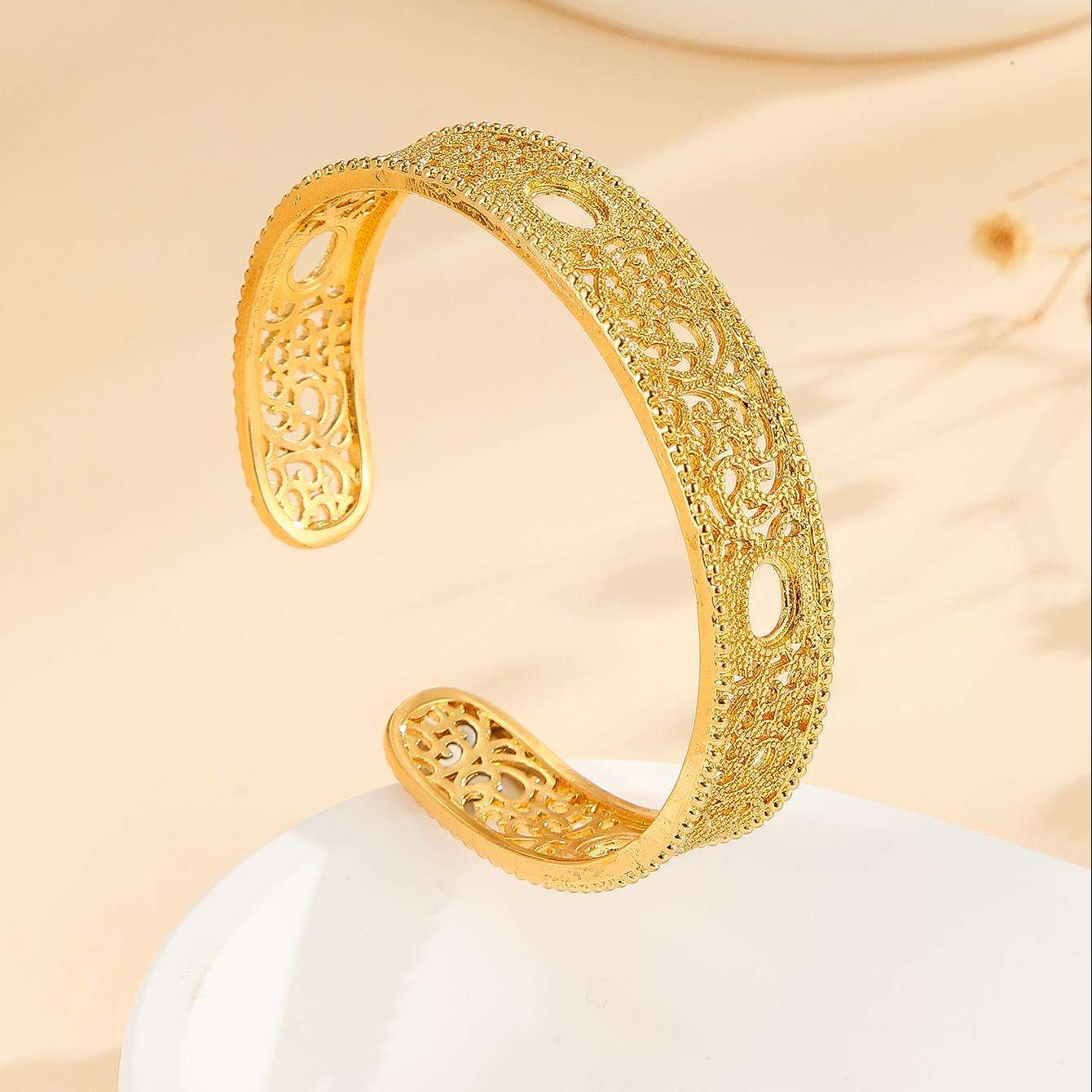 Luxury Gold Bracelet with Hollowed-Out Lace Flower 1pcs Luxury Style Gold Bracelet Hollowed | Ectron Online