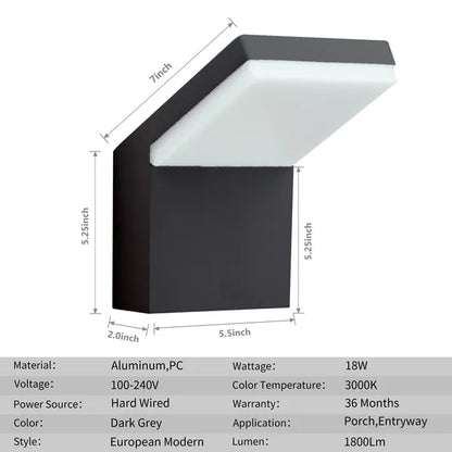 Grey LED outdoor wall sconce with frosted diffuser and compact rectangular body
