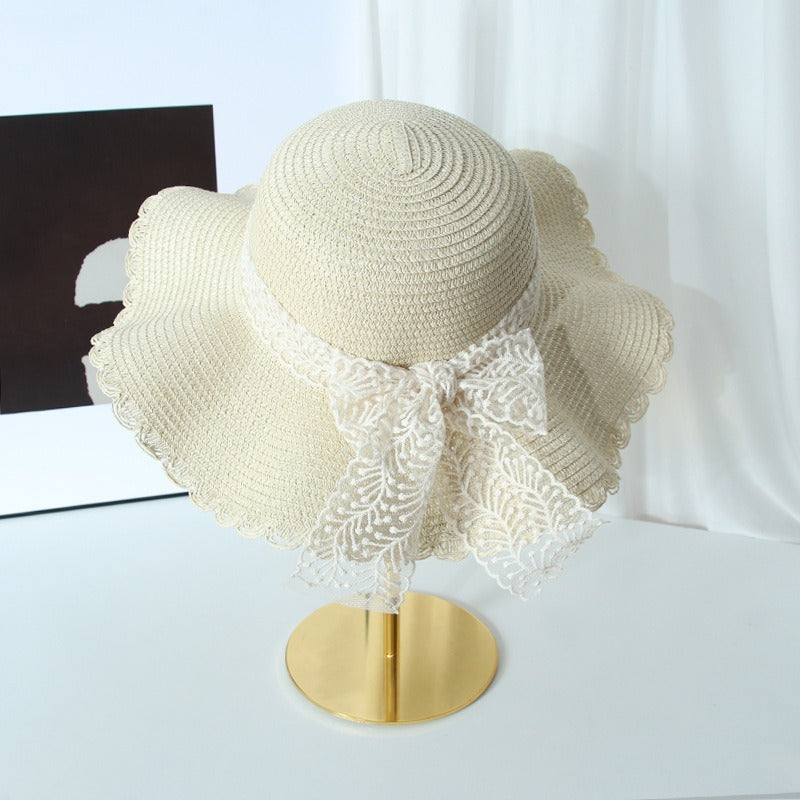 Elegant Straw Bucket Hat for Summer Lace String Color Woven Straw Hat Summer | Ectron Online