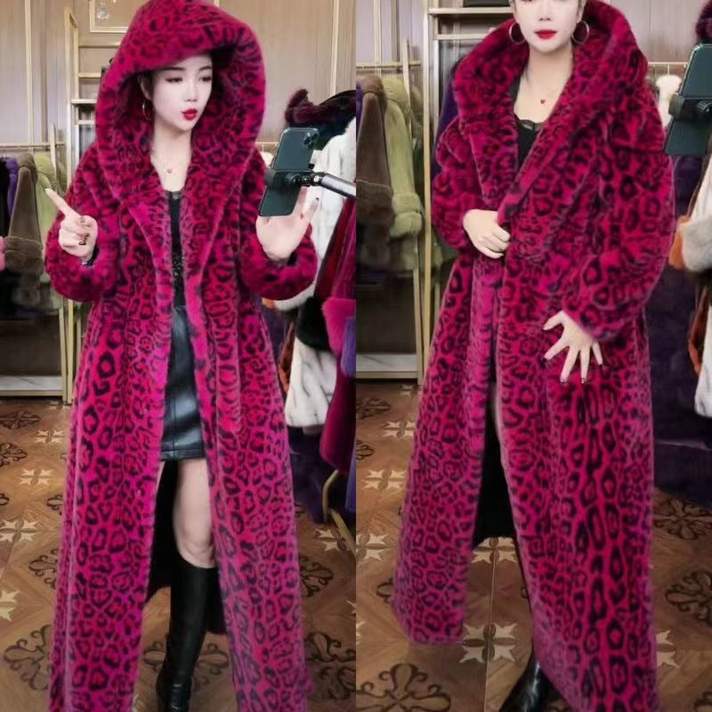 Plus Size Leopard Print Fur Coat | Women's Loose Long Faux Fur Jacket
