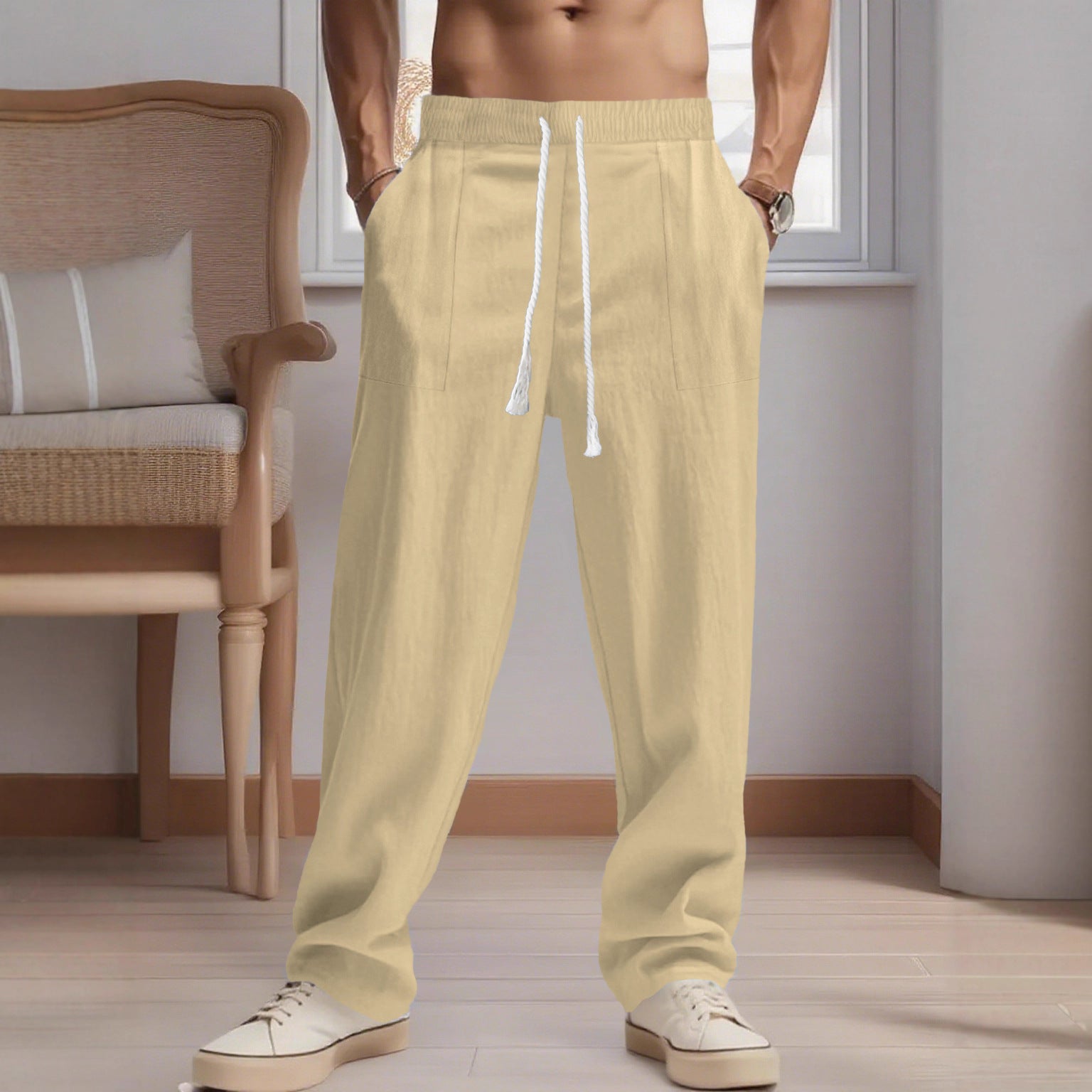 Trendy Men's Wide-Leg Linen Pants New Men's Loose Linen Leisure Wide Leg T | Ectron Online