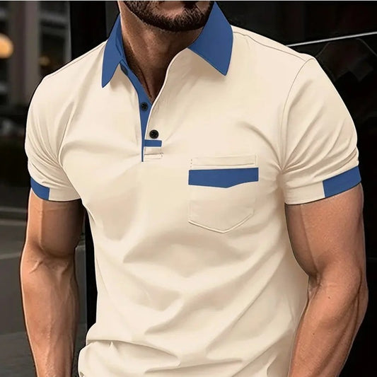 Men’s Colour Block Polo – Pocket Sports Casual Short Sleeve Men's Color Matching Pocket Polo Shirt S | Ectron Online