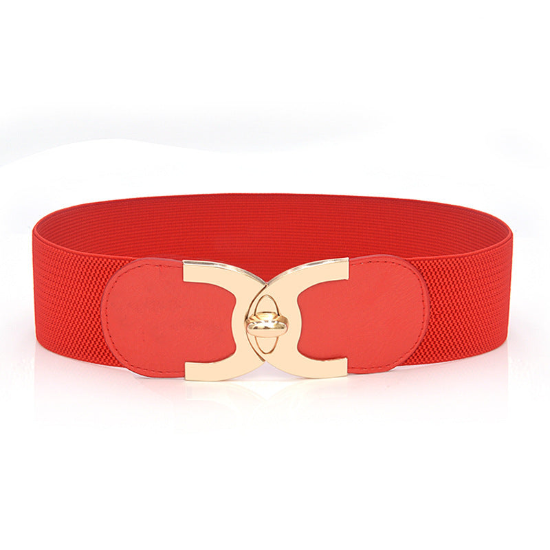 Wide Elastic Women's Belt with Decorative Fastener Fastener Decoration Wide Belt Women's El | Ectron Online