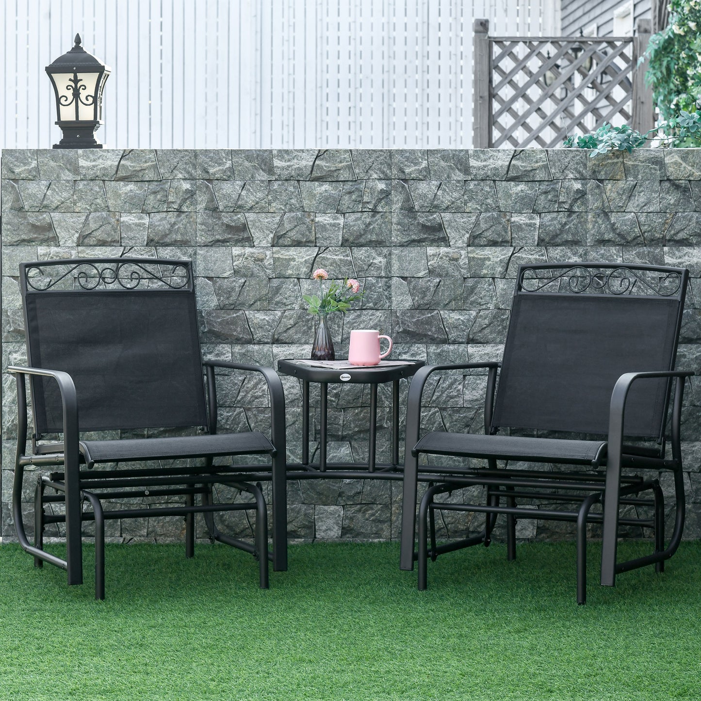 Outdoor Glider Chairs with Coffee Table - 2-Seat Patio Swing Set
