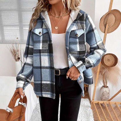 Loose Plaid Hooded Jacket - Autumn & Winter Casual Style Autumn And Winter Loose Long Sleeve Casu | Ectron Online