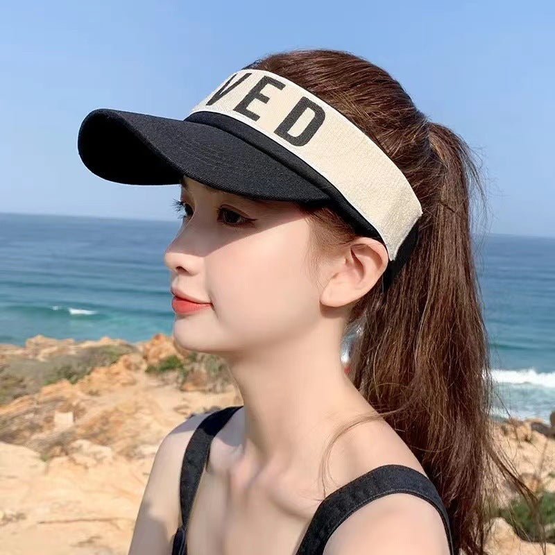 Sunlight Blocker Korean Summer Hat - No Top LOVED Design Sunlight Blocker For Summer Letter Witho | Ectron Online