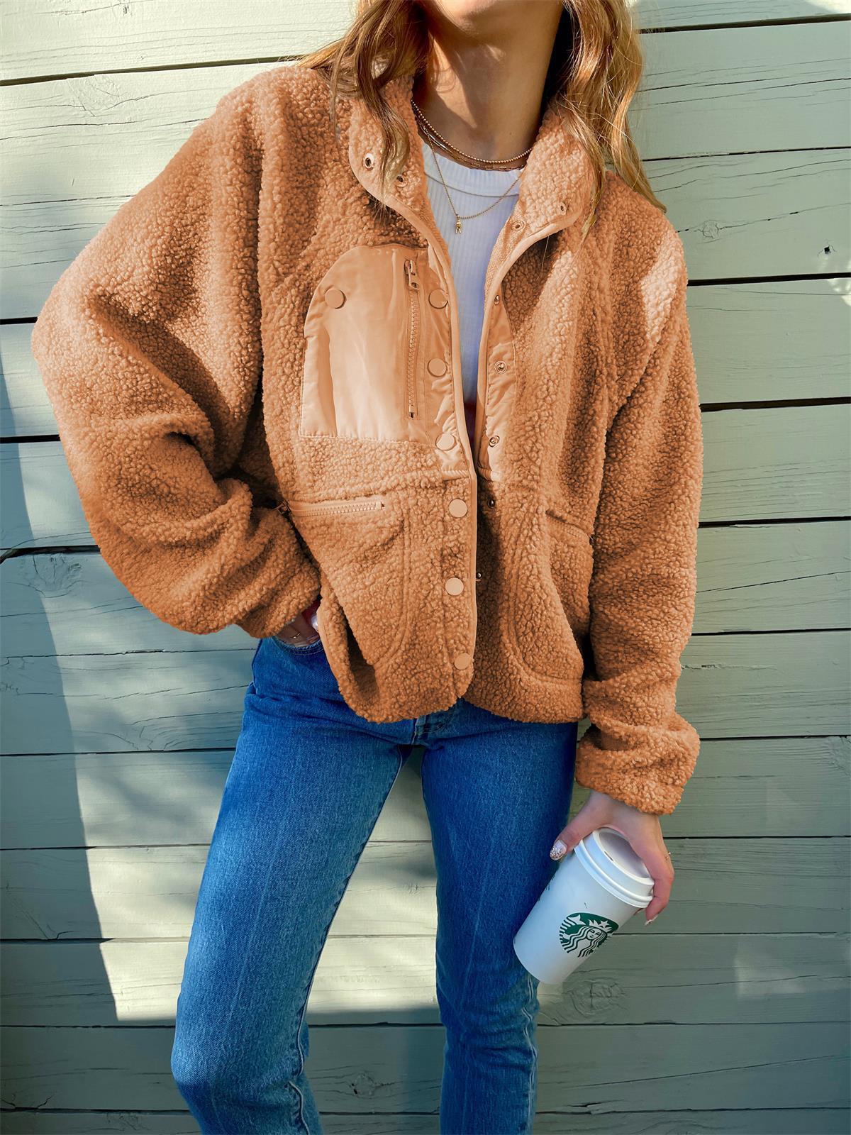 Short Cardigan Plush Jacket Lamb Wool Coat Outerwear & Jackets | Ectron Online