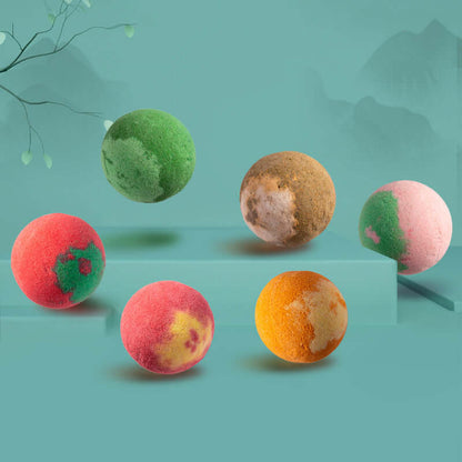Halloween surprise bath bomb balls, green, red, pink, orange, and brown spheres